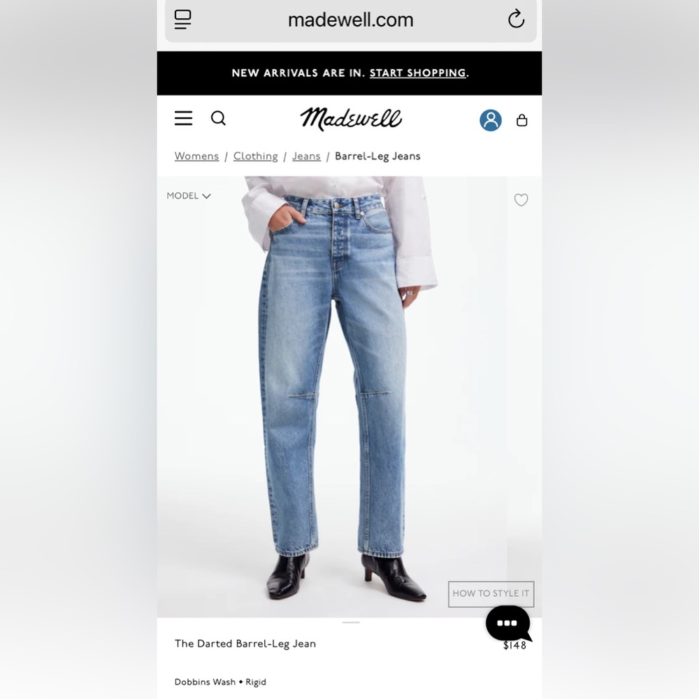 Madewell Blue Darted Barrel Leg Women's Jeans - Picture 5 of 7